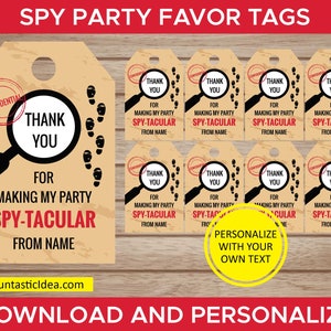 Spy / Secret Agent Favor Tags, Spy Favor Bag Topprs, Spy Party Decorations, Spy Birthday Party | Instant Download PDF Printable