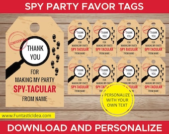 Spy / Secret Agent Favor Tags, Spy Favor Bag Topprs, Spy Party Decorations, Spy Birthday Party | Instant Download PDF Printable