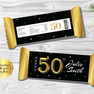 50th Candy Bar Wrapper, 50 Candy Bar Wrapper, Black &amp; Gold | Bundle ...