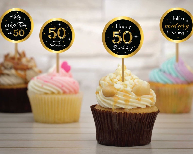 50th-birthday-cupcake-toppers-cheers-to-50-years-black-and-etsy