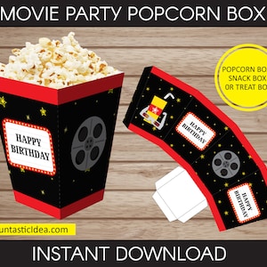 Cajas de palomitas de maíz para fiestas temáticas de películas, contenedores de palomitas de maíz de películas, favores de fiestas de películas, decoraciones de fiestas de películas, cumpleaños de películas