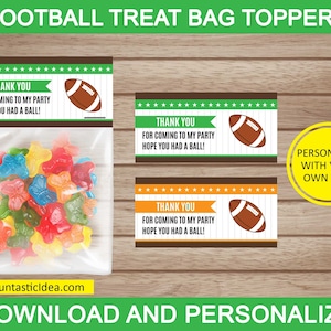 Football Treat Bag Toppers, Football Favor Bags, Football Party Decorations, Football Birthday Party | Instant Download PDF Printable