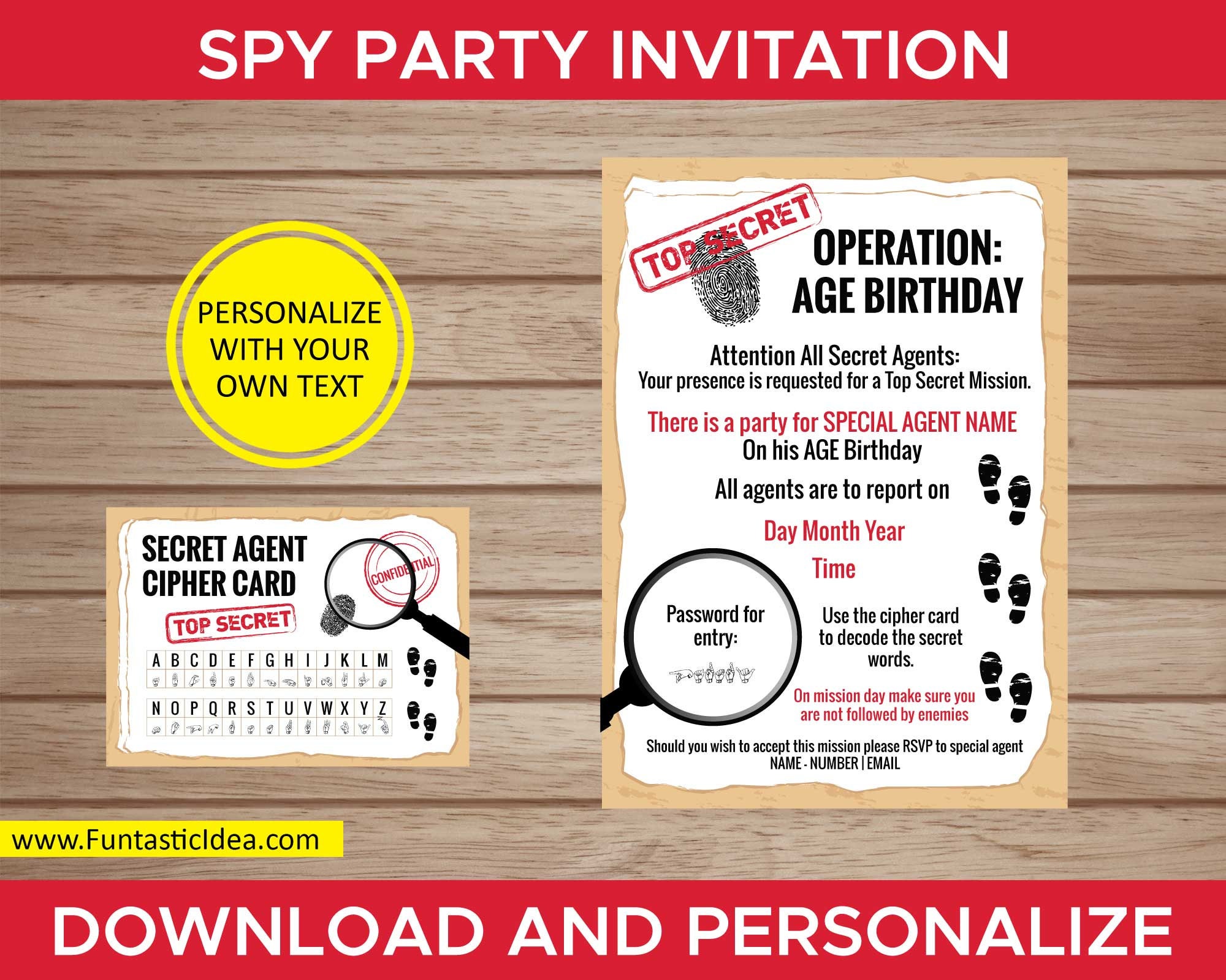 Spy / Secret Agent Birthday Invitation, Spy Party Invitation, Spy
