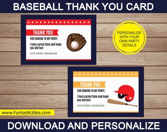 Baseball Thank You Cards, Baseball Thank You Notes, Baseball Thank You Card, Baseball Birthday Party | Instant Download PDF Printable