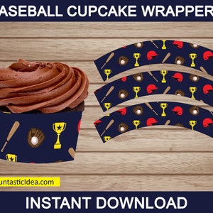 Baseball Cupcake Wrappers, Baseball Cupcakes, Baseball Birthday Party, Baseball Party Decorations | Instant Download PDF Printable