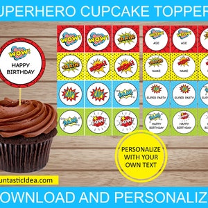 Superhero Birthday Cupcake Toppers, Superhero Circles, Superhero Cake Toppers, Superhero Party | Editable PDF Printable