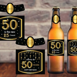 50th Birthday Beer Labels, 50th Party Beer Bottle Labels , Personalized Beer Labels, 50th Birthday Party Idea for Women & Men, Corjl