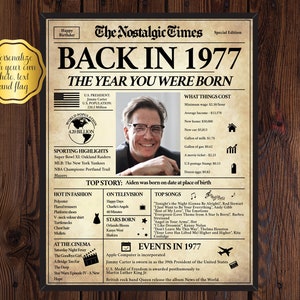 Back in 1977, What Happened in 1977, 1977 Back In The Day, Unique Birthday Gift, Nostalgic Gift, Editable Gift, Newspaper Gift | Edit Online