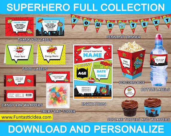 Superhero Birthday Party Kit Superheros Birthday Package Etsy