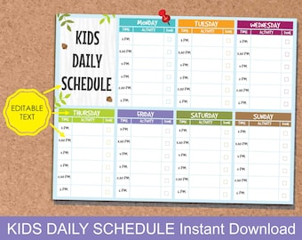 Horario diario para niños / Planificador diario para niños / Planificador por horas para niños 7 días a la semana / Planificador de actividades para niños / Planificador de rutina diaria para niños