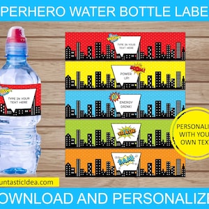 Superheld Flaschenetiketten, Superheld Wasserflaschenetiketten, Superheld Partydekorationen, Superheld Geburtstag | Sofortiger Download PDF Printable