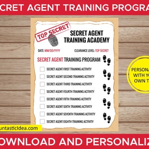 Spy / Secret Agent Training Program - Spy Party Games, Spy Party Activity | Editable Text - Instant Download PDF Printable
