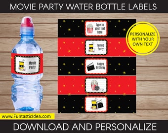 Movie Bottle Labels, Movie Water Bottle Labels,  Movie Labels, Movie Drinks, Movie Birthday Party | Instant Download PDF Printable