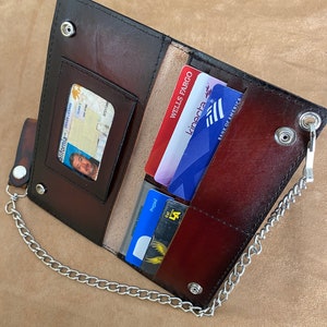 Cartera con cadena personalizada gratis con iniciales, nombres, gráficos o fotos, billetera plegable, hecha a mano en Estados Unidos, excelente regalo, billetera para camioneros o motociclistas