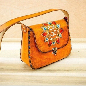 Vintage retro ‘70’s look leather handbag, artistically hand painted handbag, Great Mother’s Day gift, personalized tag