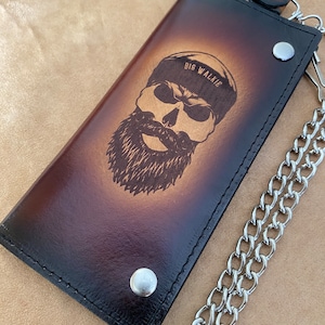 Cartera con cadena personalizada gratis con iniciales, nombres, gráficos o fotos, billetera plegable, hecha a mano en Estados Unidos, excelente regalo, billetera para camioneros o motociclistas