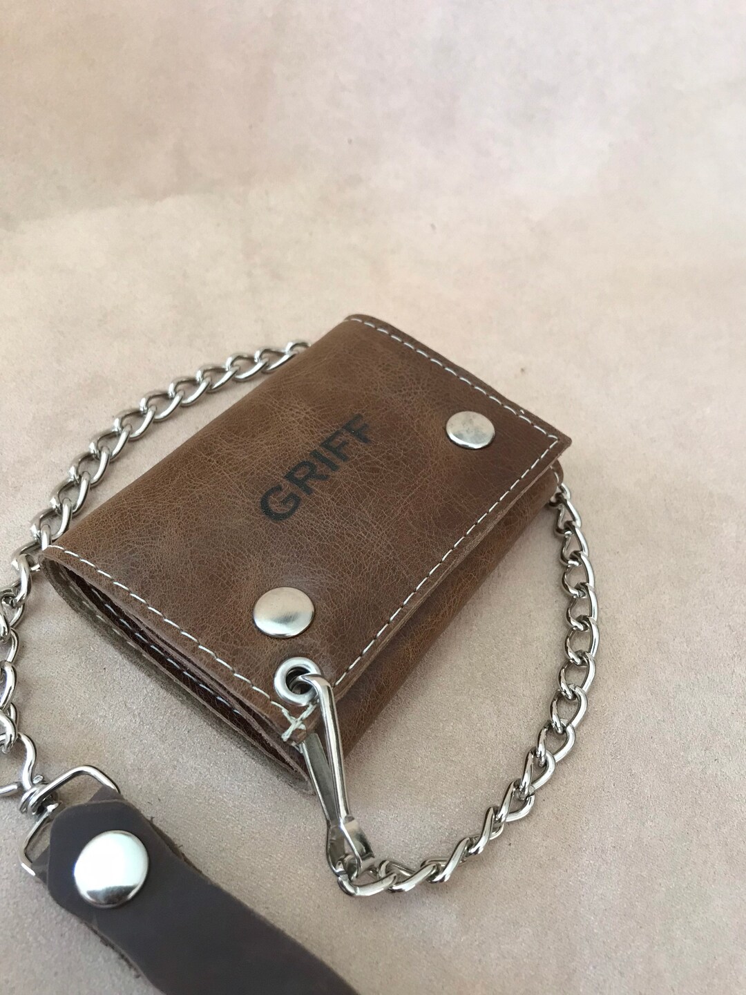 Triple Fold Leather Wallet With Chain Biker Wallet Personalized Leather Wallet Great Gift for Dad Son Boyfriend Groomsman Etsy
