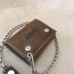 Cartera de cuero de tres pliegues con cadena, billetera de motociclista, billetera de cuero personalizada, gran regalo para papá, hijo, novio, padrino de boda