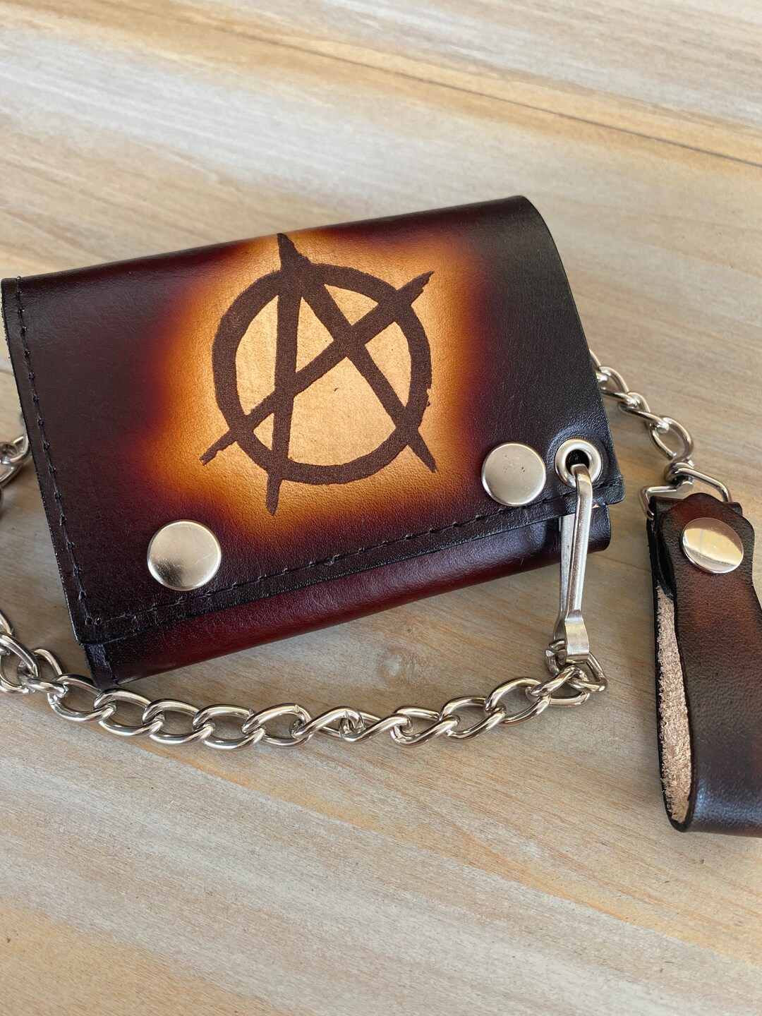 Personalized,full Grain Leather,chain Wallet,custom Engraved Trifold - Etsy