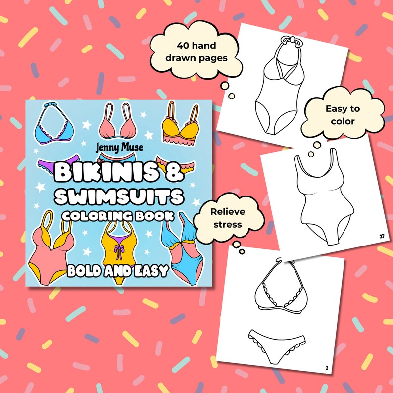 Bikinis and Swimsuits Coloring Book, Printable Summer Kids and Adult ...
