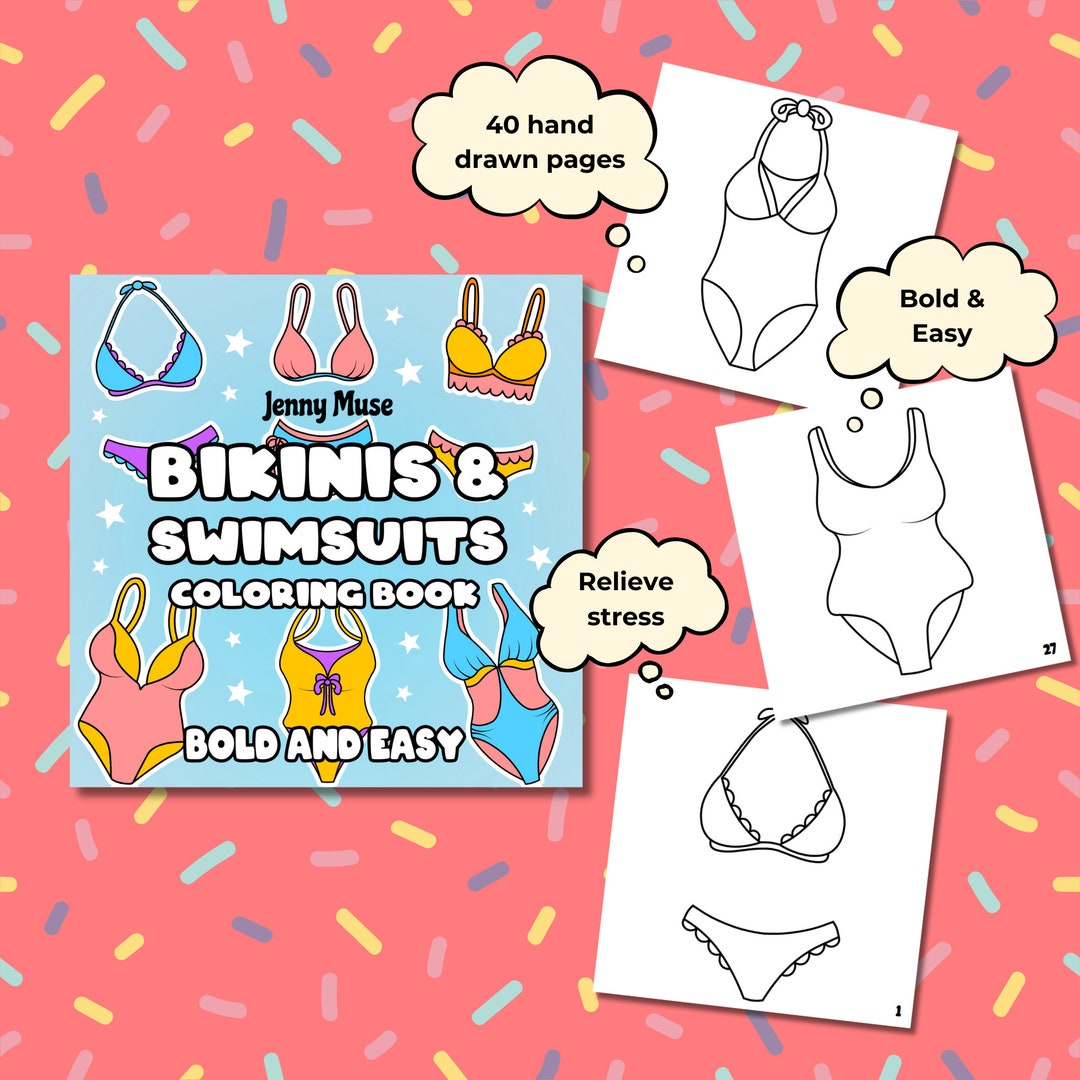 Bikinis and Swimsuits Coloring Book, Printable Summer Kids and Adult ...