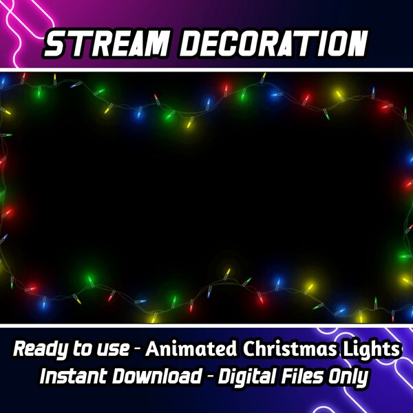 Christmas Twinkle Lights Stream Decoration - Animated Christmas Twitch Compatible Overlay with Transparent Background- Full Screen 1920x1080