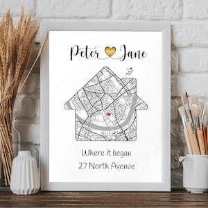 DIGITAL New Home Gift, Personalised Housewarming Poster, New Home Map Print Gift