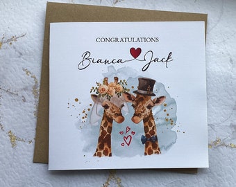 Personalised Giraffe Congratulations on your Wedding Card | Wedding Giraffe Watercolour Card