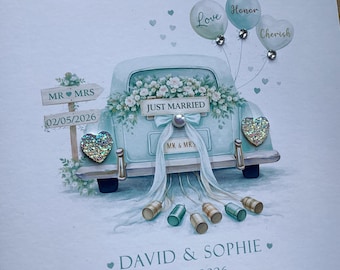 Personalised Wedding Card, Just Married, Luxury Cardstock, Embellished Mr & Mrs Envelope
