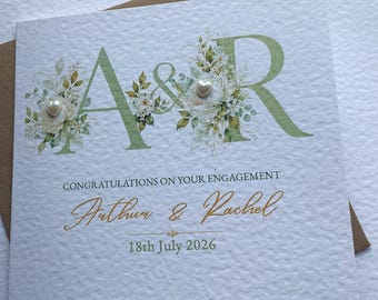 Personalised Engagement Card, Glitter Heart, Congratulations, Kraft Envelope