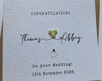 Personalised Wedding Card, Pearl Heart, Congratulations, Kraft Envelope