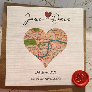 Personalised Anniversary Card, 1st anniversary Gift, First Anniversary Vintage Map Card