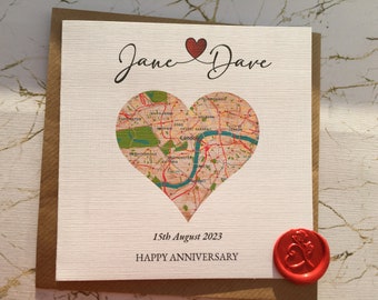 Personalized Map Anniversary Card, First Anniversary Gift