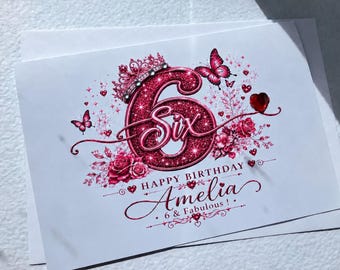 Personalised 6th Birthday Card, Sixth Keepsake for Daughter, Granddaughter, Niece