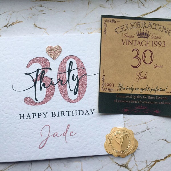 Personalised 30th Birthday Card, Thirtieth Birthday Card