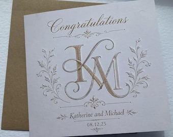 Personalised Floral Wedding Initial Card, Luxury Cardstock, Custom Message Envelope