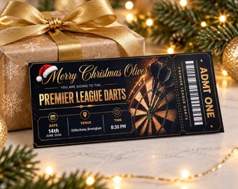 Personalised Darts Ticket, Premier League Darts, Christmas Gift, Darts Ticket