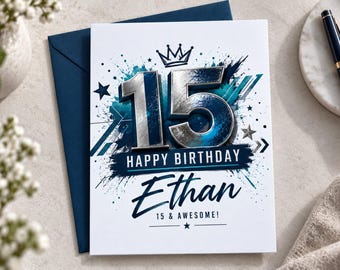 Personalised 15th Birthday Card, Fifteenth Card