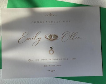 Personalised Wedding Card, Pearl Heart, Congratulations, Kraft Envelope