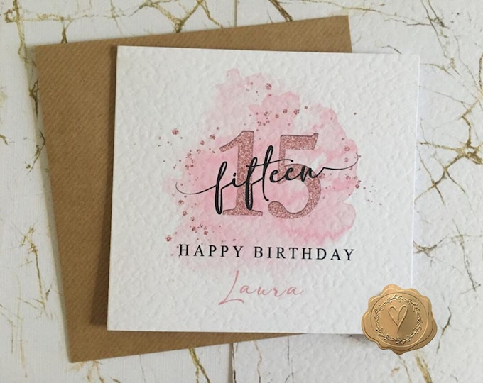 Niece 15th Pink Balloon Birthday Card, Personalised Niece 15 Birthday Card, Niece Pink Fifteenth Card, Niece Is Fifteen Birthday Gift