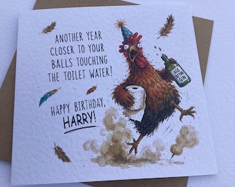 Funny Rooster Birthday Card for Him | Humorous Farm Animal Card