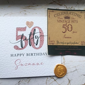 Personalised 50th Birthday Card, Fiftieth Card, Fifty Card