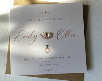 Personalised Wedding Card, Pearl Heart, Congratulations, Kraft Envelope