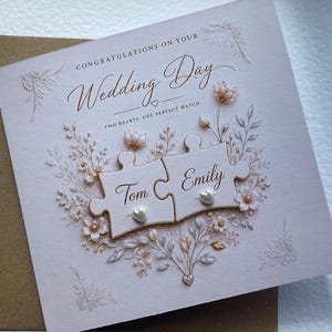 Personalised Wedding Card, Pearl Heart, Congratulations, Kraft Envelope