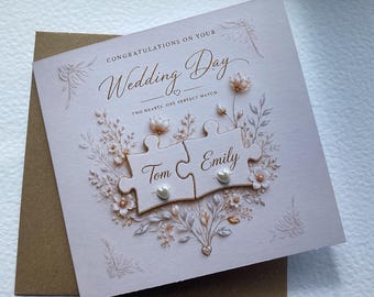 Personalised Wedding Card, Pearl Heart, Congratulations, Kraft Envelope