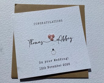 Personalised Wedding Card, Pearl Heart, Congratulations, Kraft Envelope