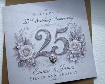 Personalised Silver 25th Wedding Anniversary Card, Luxury Cardstock