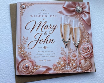 Personalised Luxury Wedding Card, Congratulations Couple, Champagne Glasses