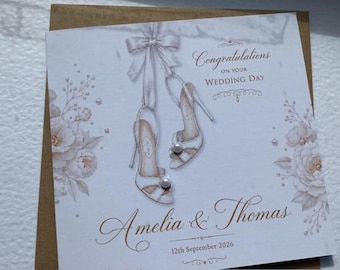 Personalised Wedding Card, Pearl Heart, Congratulations, Kraft Envelope