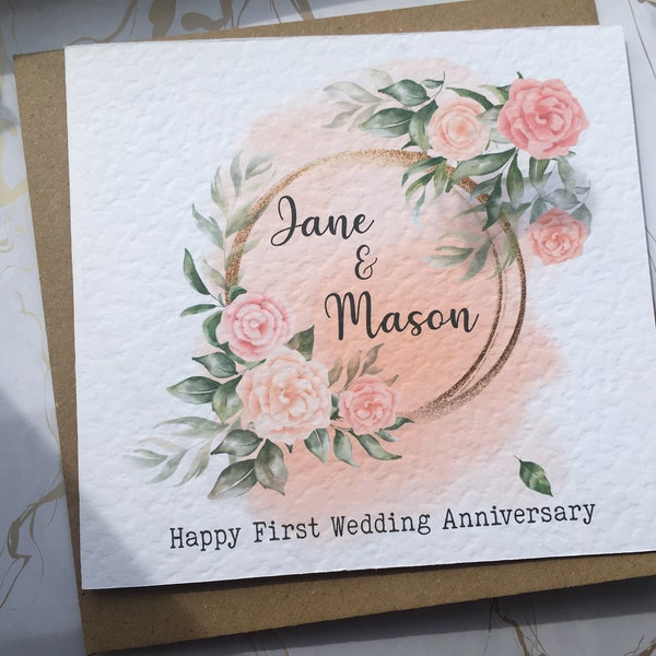 Personalised Anniversary Card, 1st anniversary Gift, First Anniversary Card